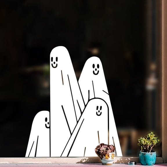 Vinyl Wall Art Decal - Happy Three Ghost - 19" x 16.5" - Trendy Cute Fun Halloween Season Design Sticker For Home Family Room Windows Entry Doors Office Coffee Shop School Spooky Decor