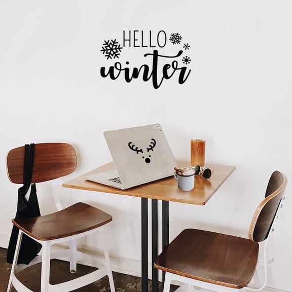 Vinyl Wall Art Decal - Hello Winter - 14.5" x 22" - Trendy Cute Christmas Holiday Season Quote Sticker For Home Entry Way Doors Windows Office Business Storefront School Coffee Shop Decor (Black)