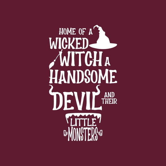 Vinyl Wall Art Decal - Home Of A Wicked Witch A Handsome Devil And Little Monsters - 22" x 37.5" - Seasonal Halloween Quote Sticker For Family Home Entryway Living Room Scary Spooky Decor