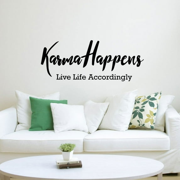 Vinyl Wall Art Decal - Karma Happens Live Life Accordingly - 14" x 35" - Motivational Inspirational Home Decor - Bedroom Living Room Office Decor - Trendy Funny Wall Art Quotes