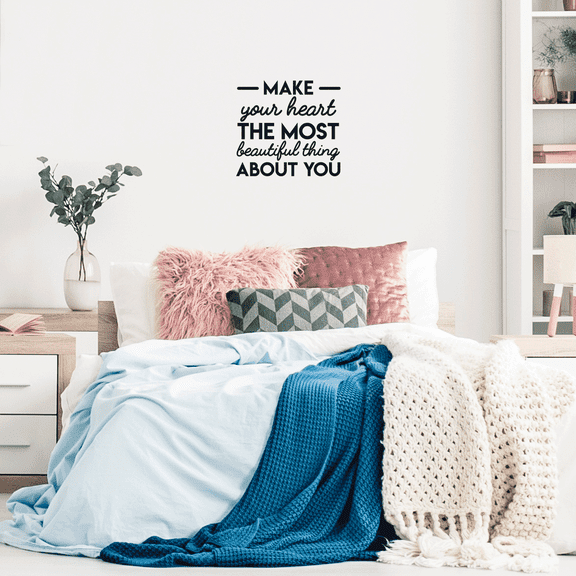Vinyl Wall Art Decal - Make Your Heart The Most Beautiful Thing About You - 25" x 27" - Modern Motivational Women Quote For Home Bedroom Living Room Apartment Office Decoration Sticker