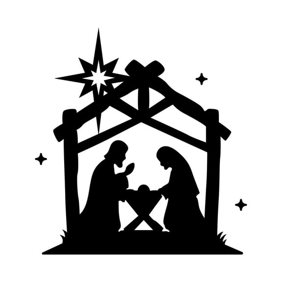 Vinyl Wall Art Decal - Nativity - 24" x 22" - Baby Jesus Christmas Eve Holiday Season Cute Seasonal Religious Sticker For Family Home Bedroom Dining Room Living Room Door Store Window Decor (Black)