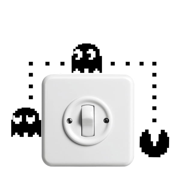 Vinyl Wall Art Decal - Pacman And Ghosts Inspired - 0.5" x 2.5" Each - Trendy Fun Decor For Light Switch Window Mirror Luggage Car Bumper Laptop Computer Sticker Skin Designs For Men Women