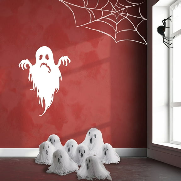 Vinyl Wall Art Decal - Sad Ghost - 27" x 20" - Fun Spooky Halloween Seasonal Movie Props Sticker - Kids Teens Adults Indoor Outdoor Wall Door Window Living Room Office Decor (27" x 20"; White)