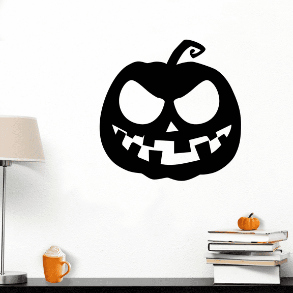 Vinyl Wall Art Decal - Scary Pumpkin - 23" x 23" - Fun Spooky Halloween Seasonal Decoration Sticker - Fall Season Indoor Outdoor Wall Door Window Living Room Office Decor (23" x 23"; Black)
