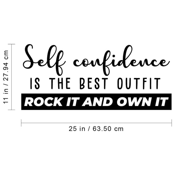 Vinyl Wall Art Decal - Self Confidence Is The Best Outfit Rock It - 11" x 25" - Modern Cursive Inspirational Quote For Home Apartment Bedroom Living Room Classroom School Office Decoration Sticker