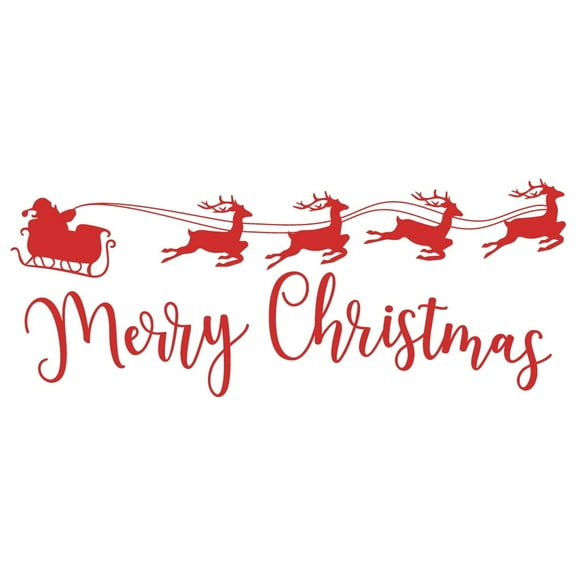 Vinyl Wall Art Decal - Sleigh Merry Christmas - 17" x 42.5" - Reindeer Holiday Season Trendy Seasonal Quote Sticker For Home School Living Room Work Office Classroom Store Window Decor