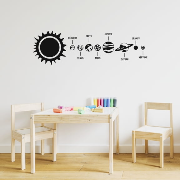 Vinyl Wall Art Decal - Solar System With Names - 17" x 55" - Modern Planets Sticker Science Educational Design For Classroom Teacher Kids Room Children Home School Decor