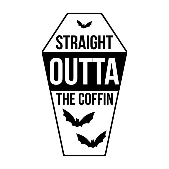 Vinyl Wall Art Decal - Straight Outta The Coffin - 27" x 22" - Scary Trendy Fun Halloween Season Coffin & Bats Shape Design Sticker For Living Room Playroom Office Coffee Shop Classroom Store Decor
