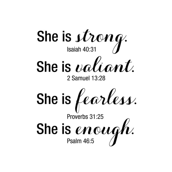 Vinyl Wall Art Decal - She Is Strong Valiant Fearless - 20" x 17" - Trendy Inspirational Spiritual Woman Quote Sticker For Home Office Living Room Bedroom Makeup Mirror Decor