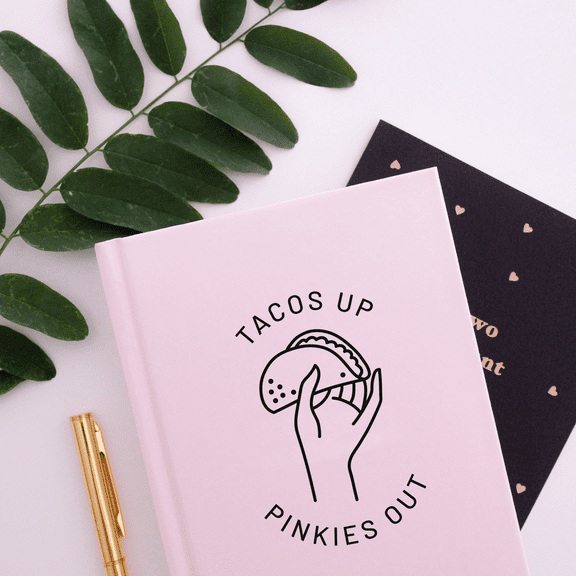 Vinyl Wall Art Decal - Tacos Up Pinkies Out - 4.6" x 3" - Trendy Humorous Quote Taco Image For Notebook Tablet Laptop Cover Kitchen School Book Decoration Sticker