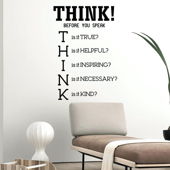 Vinyl Wall Art Decal - Think! Before You Speak - 34" x 23" - Modern Motivational Home Bedroom Living Room Office Quote - Trendy Positive Work School Apartment Classroom Decor (34" x 23"; Black)