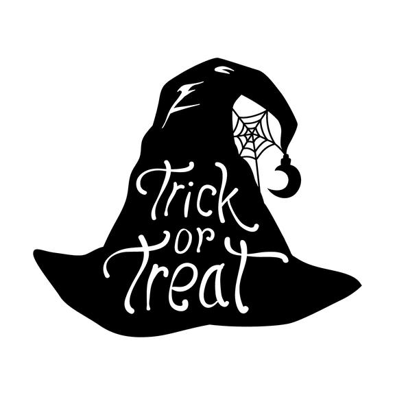 Vinyl Wall Art Decal - Trick Or Treat Magic Hat - 17" x 20" - Trendy Spooky Halloween Quote For Home Entryway Front Door Store Coffee Shop Restaurant Seasonal Decoration Sticker