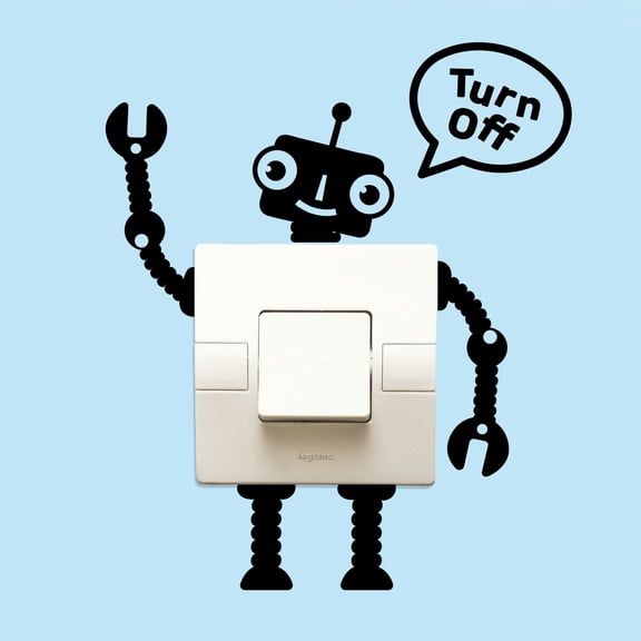 Vinyl Wall Art Decal - Turn Off Robot - 1.5" To 3" Each - Fun Decor For Light Switch Kids Boy Girl Bedroom Decor for Light Switch - Laptop Computer Peel And Stick Sticker Designs