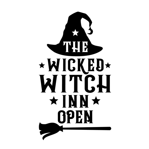 Vinyl Wall Art Decal - The Wicked Witch Inn Open - 30" x 17" - Trendy Funny Halloween Pumpkin Shape Quote Sticker For Entryway Dining Room Kitchen Restaurant Coffee Shop Store Window Spooky Decor
