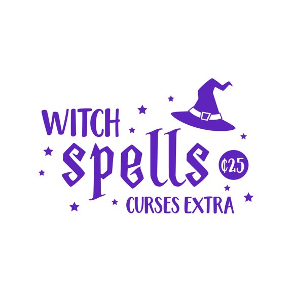 Vinyl Wall Art Decal - Witch Spells ¢25, Curses Extra - 16" x 25" - Fun Halloween Humorous Joke Quote Hat Design Sticker For Living Room Windows Doors Storefront Spooky Decor