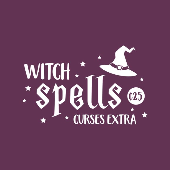 Vinyl Wall Art Decal - Witch Spells ¢25, Curses Extra - 16" x 25" - Fun Halloween Humorous Joke Quote Hat Design Sticker For Living Room Windows Doors Storefront Spooky Decor