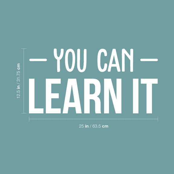 Vinyl Wall Art Decal - You Can Learn It - 12.5" x 25" - Trendy Inspirational Sticker Quote For Home Bedroom Living Room Work Office Classroom School Decor