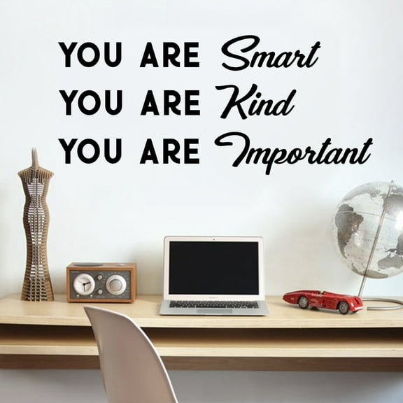 Vinyl Wall Art Decal - You are Smart You are Kind You are Important - 16" x 36" - Motivational Quote Words Teen Boy Girl Bedroom Living Room Home Office Decor - Trendy Modern Wall Sticker Decals