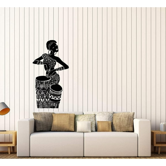 Vinyl Wall Decal African Woman Native Girl Drums Ethnic Style Stickers