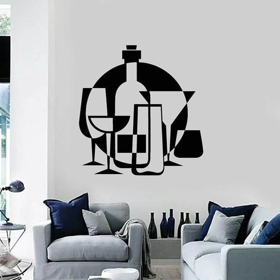 Vinyl Wall Decal Alcohol Drink Bar Wine Glass Bottle Kitchen Wall Stickers Art Window Decals Removable Restaurant Mural 30x31cm