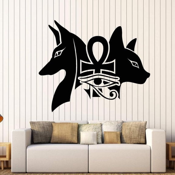 Vinyl Wall Decal Ancient Egyptian Gods Anubis Bastet Eye Of Horus Wall Stickers Removbale Art Mural For Bedroom Living Room 51x42cm