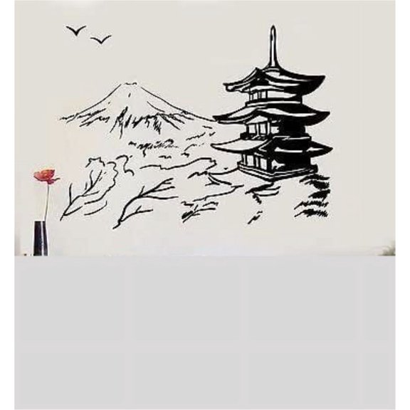 Vinyl Wall Decal Asian Pagoda Mountain Japan Oriental Nature Stickers