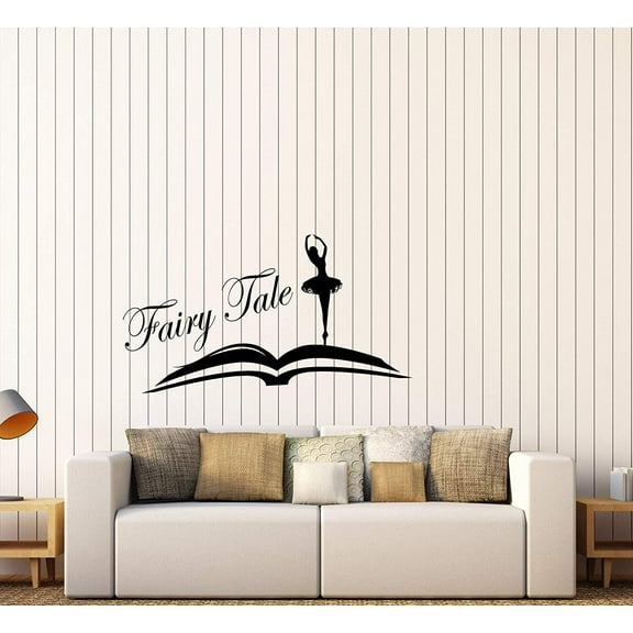 Vinyl Wall Decal Ballet Dancer Ballerina Fairy Tale Open Book Library Bookstore Girls Room Stickers