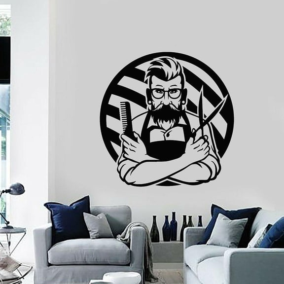 Vinyl Wall Decal Bearded Man Hairdresser Haircut Barber Salon Interior Decoration Window Stickers Barber Shop Mural Art 30x30cm
