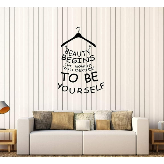 Vinyl Wall Decal Beauty Begins Be Yourself Inspirational Quote Motivation Shopping Fashion Store Stickers