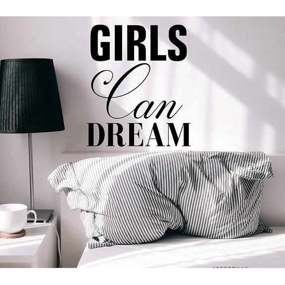 Vinyl Wall Decal Bedroom Decor Motivational Phrase Girls Can Dream Stickers Mural 22.5 in x 19 in