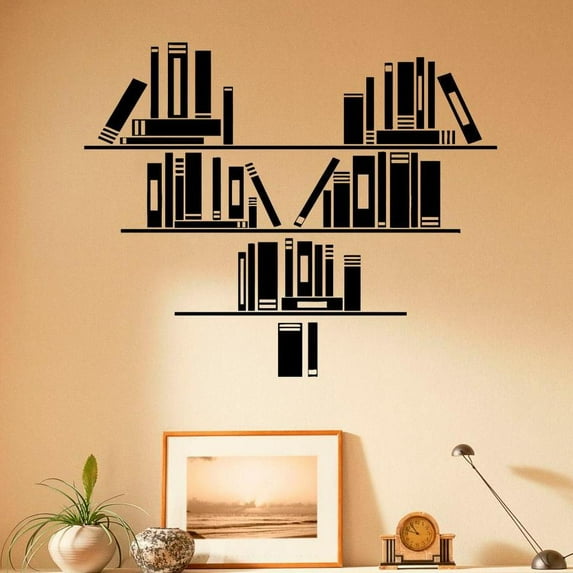 Vinyl Wall Decal Books Stickers Reading Room Library Book shelf Wall Stickers Interior Housewares Design Home Room Decor 70x57cm