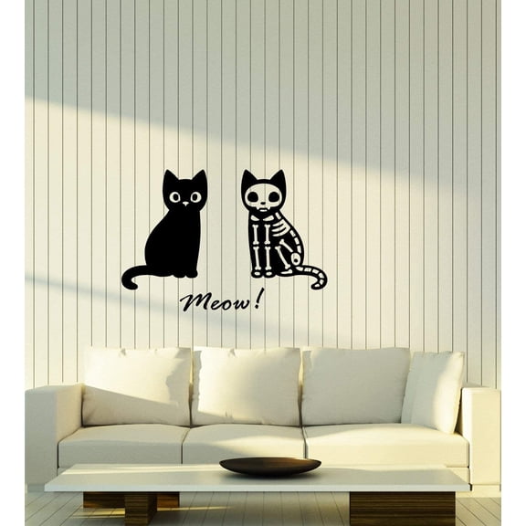 Vinyl Wall Decal Cartoon Funny Gothic Cat Skeleton Kittens Meow Stickers