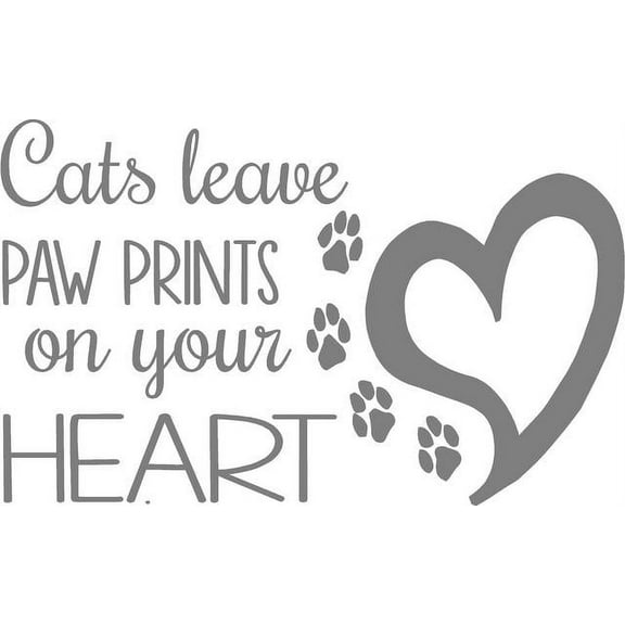 Vinyl Wall Decal: Cat Paw Print Quote - Wall Decal / Heart Bedroom Sticker - 20"x12" [cat2]