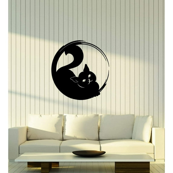 Vinyl Wall Decal Circle Enso Hinduism Yoga Yoga Meditation Room Cat Silhouette Kitten Stickers