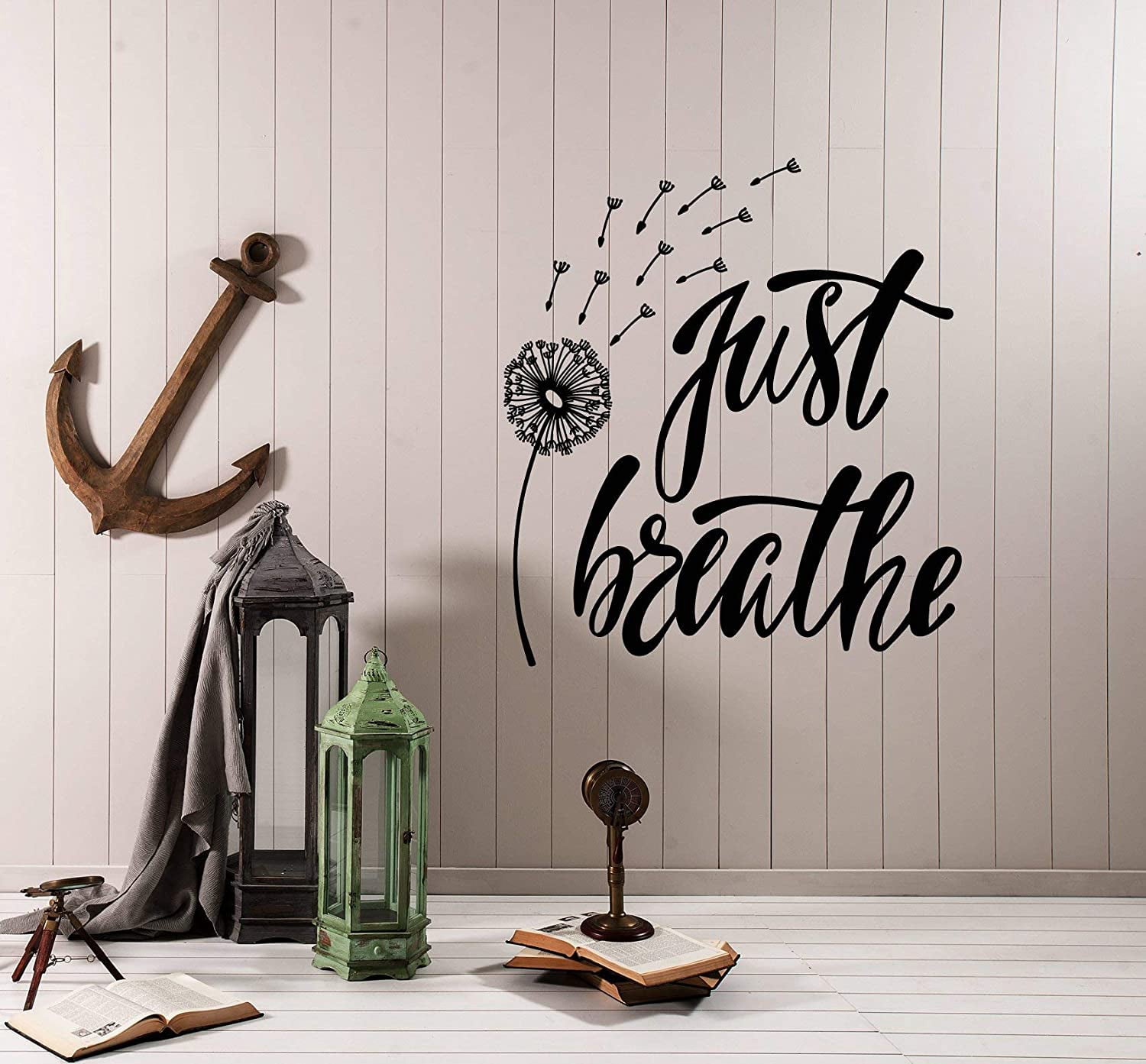 Vinyl Wall Decal Dandelion Just Breathe Inspiration Words for Yoga Meditation Room Stickers