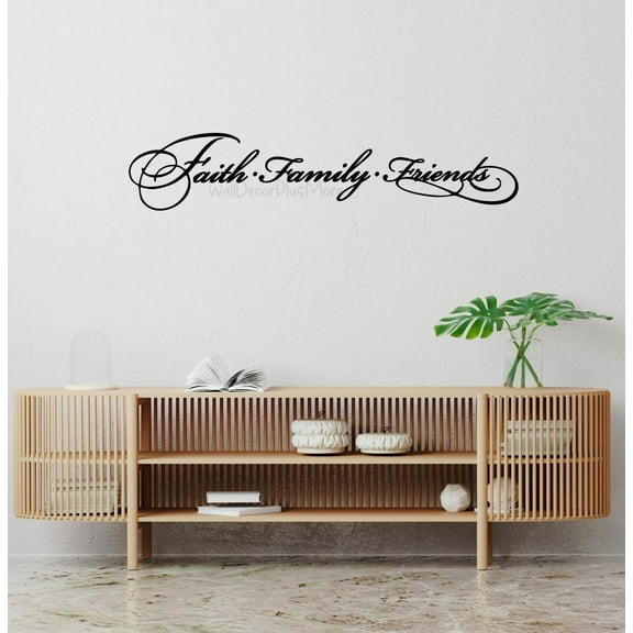 Vinyl Wall Decal Faith Family Friends - Christian Verse Wall Decal - Inspirational Scripture Wall Art Sticker - Quote Decals for Wall - Die-Cut Vinyl Wall Art, 36x7-Inch, Black