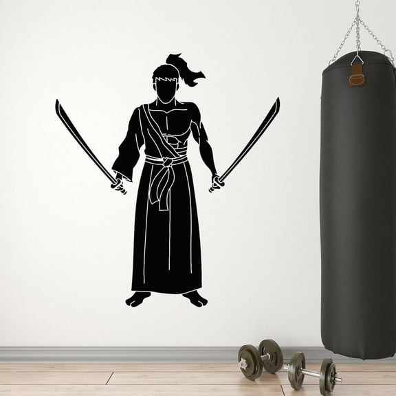 Vinyl Wall Decal Japan Fighter Katana Swords Samurai Warrior Stickers Gym Bedroom Decoration Murals Removable 56x63cm