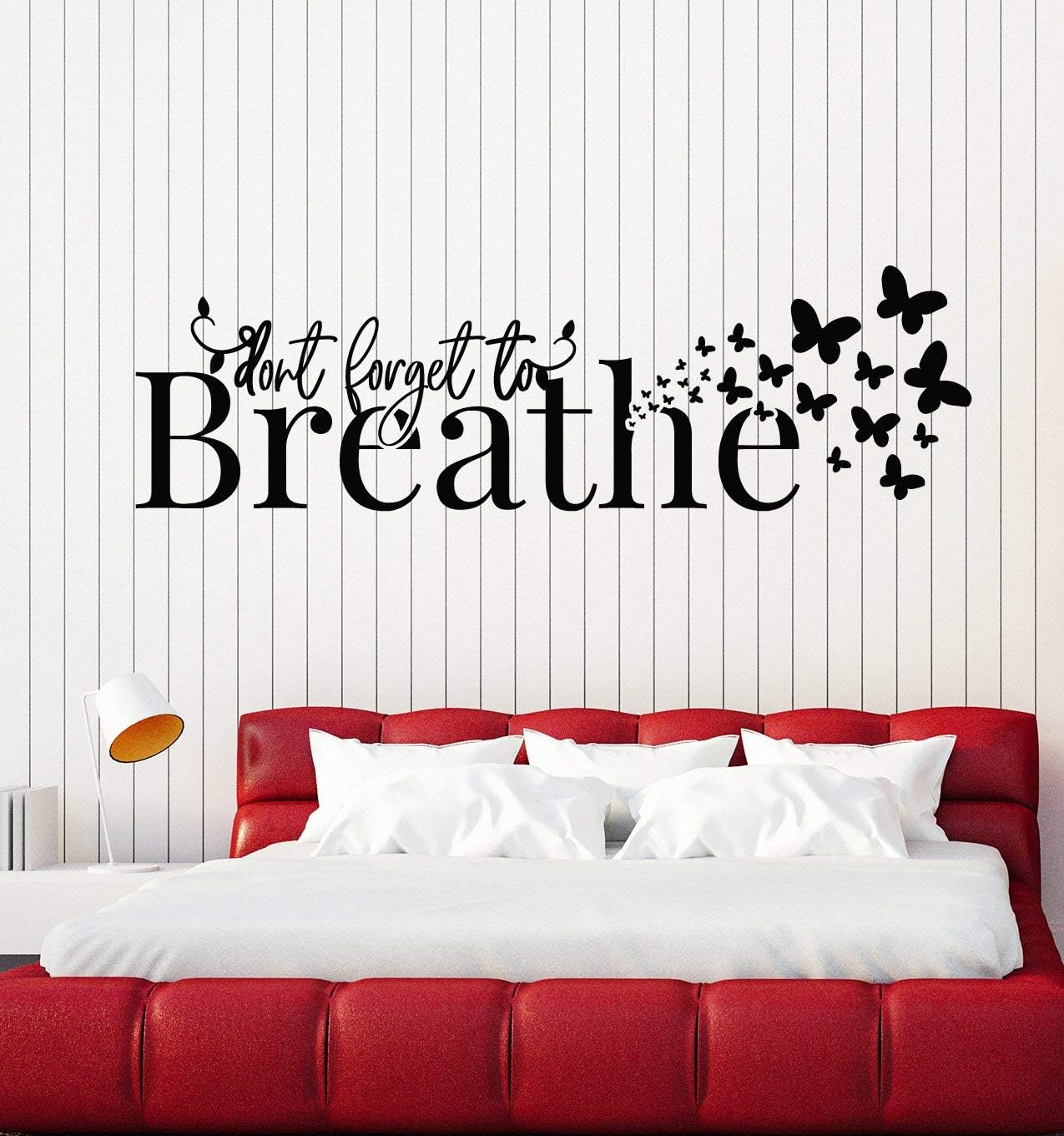 Vinyl Wall Decal Just Breathe Inspiring Quote Butterflies Meditation