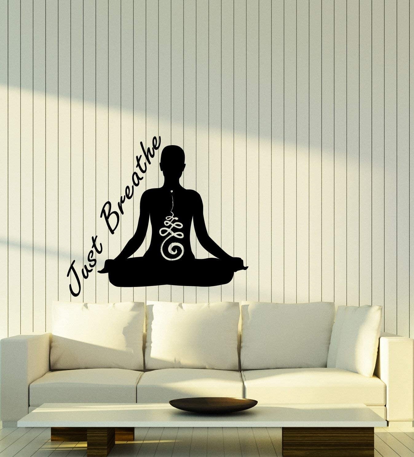 Vinyl Wall Decal Just Breathe Yoga Quote Meditation Pose Stickers ...