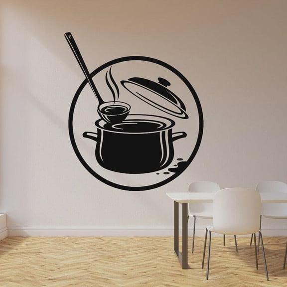 Vinyl Wall Decal Kitchen Pot Cooking Cuisine Soup Dining Room Interior Decor Sticker Window Glass Mural Removable Wall Art 30x34cm