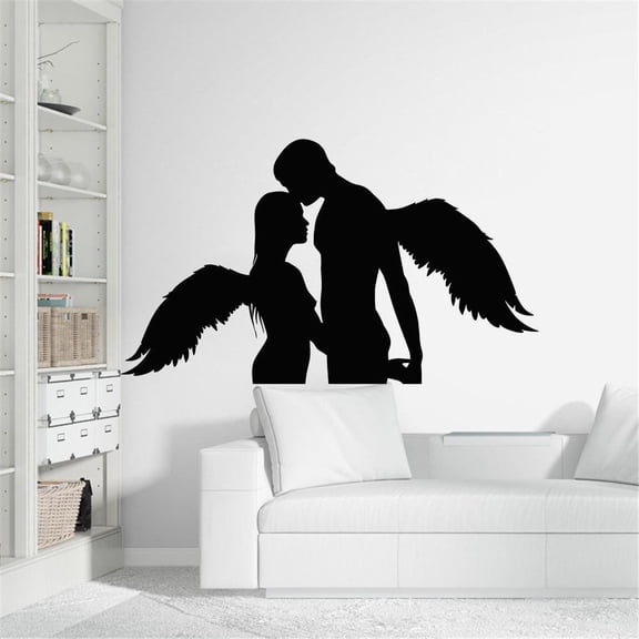 Vinyl Wall Decal Love Angels Wings Romantic Bedroom Bathroom Vinyl Window Sticker Art Mural 57x33cm