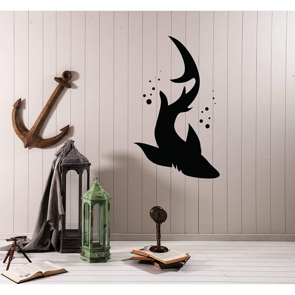 Vinyl Wall Decal Marine Style Shark Silhouette Sea Animals Stickers (