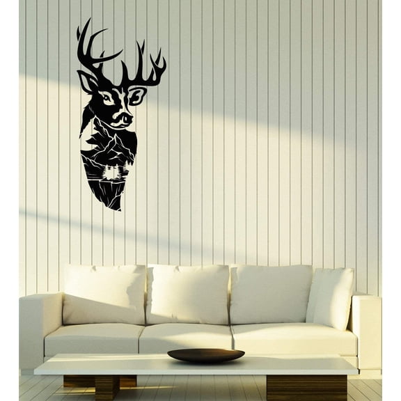 Vinyl Wall Decal Mountain Landscape Deer Head Forest Animal Stickers Large Decor