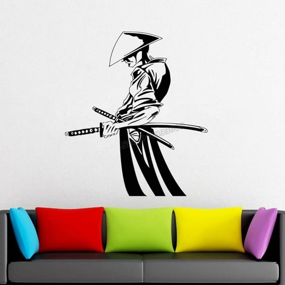 Vinyl Wall Decal Samurai and Ninja Fighting Samurai Ninja Martial Wall Sticker Office Bedroom Wall Decor Removable Sticker 42x36cm