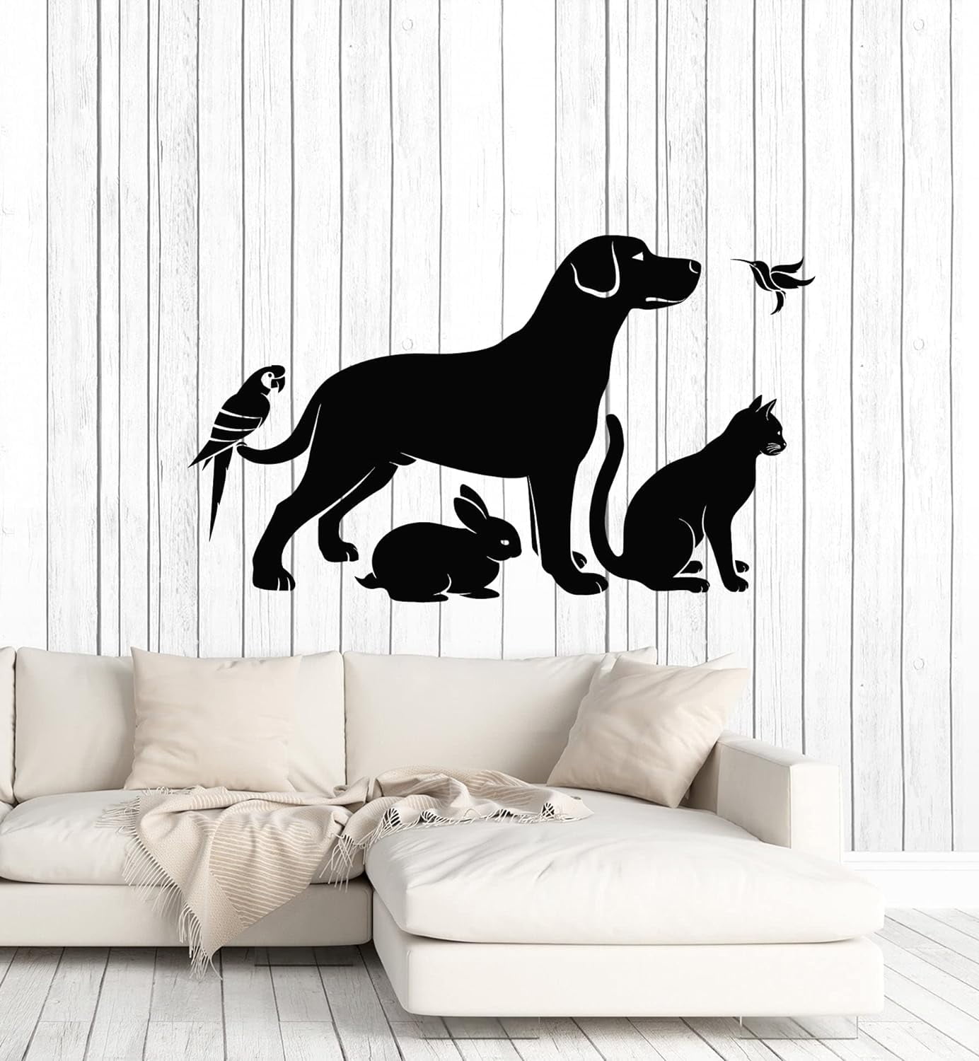 Vinyl Wall Decal Silhouettes Home Pets Dog Cat Parrot Rabbit Stickers