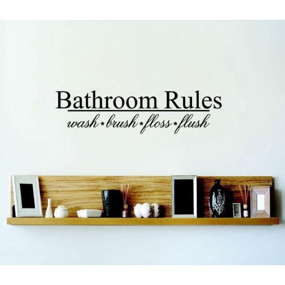 Vinyl Wall Decal Sticker : Bathroom Rules Wash Brush Floss Flush Quote Bedroom Bathroom Living Room Picture Art Peel & Stick Mural Size: 8 Inches X 20 Inches -