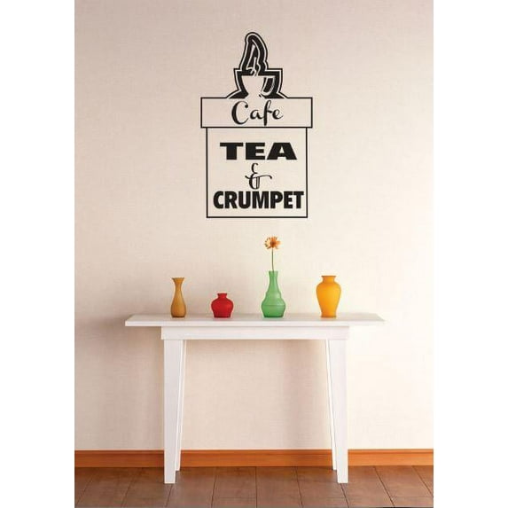 Vinyl Wall Decal Sticker : Cafe Tea And Crumpet Image Quote Bedroom Bathroom Living Room Picture Art Peel & Stick Mural Size: 20 Inches X 30 Inches -