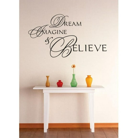 Vinyl Wall Decal Sticker : Dream Imagine Believe Motivational Inspirational Life Quote Picture Art Peel & Stick Mural 10x20 Inches