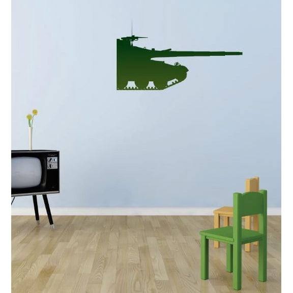 Vinyl Wall Decal Sticker : Green Military Tank Armored Vehicle War Equipment Bedroom Bathroom Living Room Picture Art Peel & Stick Mural Size: 10 Inches X 20 Inches -
